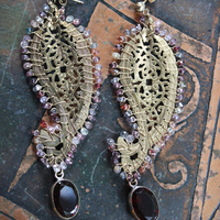 SOLD TO J One Spirit Cuff Bracelet & Earring Set w/Antique Embroidered Paisley Textile,14K GF Open Work & Gemstone Paisleys, Antique Sawtooth Set Crystals & More!
