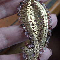 SOLD TO J One Spirit Cuff Bracelet & Earring Set w/Antique Embroidered Paisley Textile,14K GF Open Work & Gemstone Paisleys, Antique Sawtooth Set Crystals & More!