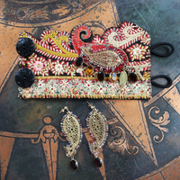 SOLD TO J One Spirit Cuff Bracelet & Earring Set w/Antique Embroidered Paisley Textile,14K GF Open Work & Gemstone Paisleys, Antique Sawtooth Set Crystals & More!