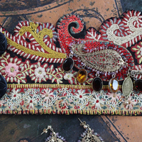 SOLD TO J One Spirit Cuff Bracelet & Earring Set w/Antique Embroidered Paisley Textile,14K GF Open Work & Gemstone Paisleys, Antique Sawtooth Set Crystals & More!