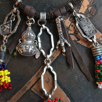 The Awakening Necklace with Antique Kuchi Gypsy Tassels,Sterling Engraved The Judgment Tarot Medal,Sterling Oil Vessel,Antique Sterling Talon & More!