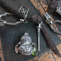 The Awakening Necklace with Antique Kuchi Gypsy Tassels,Sterling Engraved The Judgment Tarot Medal,Sterling Oil Vessel,Antique Sterling Talon & More!