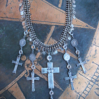 The Stigmata Necklace with Antique French Crosses,Wounds of Christ Medals,Antique Bezel Set Faceted Crystal Connectors & More!