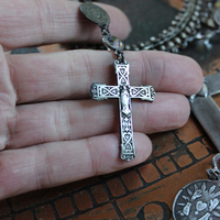 The Stigmata Necklace with Antique French Crosses,Wounds of Christ Medals,Antique Bezel Set Faceted Crystal Connectors & More!