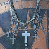 The Stigmata Necklace with Antique French Crosses,Wounds of Christ Medals,Antique Bezel Set Faceted Crystal Connectors & More!