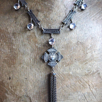 Echo in our Soul Necklace with Rare "I Thirst" Medals, 4 Way Cross,Faceted Cup Set Crystal Drops,Chain Tassel