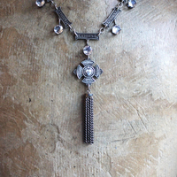 Echo in our Soul Necklace with Rare "I Thirst" Medals, 4 Way Cross,Faceted Cup Set Crystal Drops,Chain Tassel