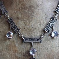 Echo in our Soul Necklace with Rare "I Thirst" Medals, 4 Way Cross,Faceted Cup Set Crystal Drops,Chain Tassel