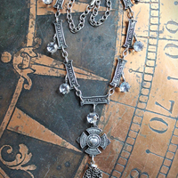 Echo in our Soul Necklace with Rare "I Thirst" Medals, 4 Way Cross,Faceted Cup Set Crystal Drops,Chain Tassel