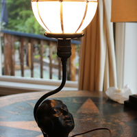 Antique Sculptural Moon Globe Lamp with Amazing Bronze Sculptural Face and Leaded Glass Moon Orb