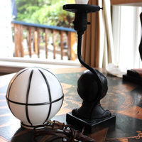 Antique Sculptural Moon Globe Lamp with Amazing Bronze Sculptural Face and Leaded Glass Moon Orb