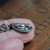 Serenity Prayer Earrings with Sterling Engraved Praying Hands Medals,Antique Faceted Rock Crystal Connectors,Sterling Earring Wires