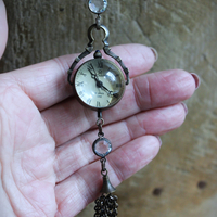 This Moment Necklace with RARE Antique WORKING 1882 Bubble Glass 19 Jewel Mechanical Watch Pendant Necklace with Bezel Set Crystals,Bronze Chain