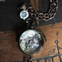 This Moment Necklace with RARE Antique WORKING 1882 Bubble Glass 19 Jewel Mechanical Watch Pendant Necklace with Bezel Set Crystals,Bronze Chain