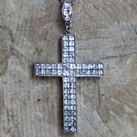 Exceptional & Rare Antique Faceted Georgian Paste Cross Necklace with Sterling Chain & Antique Rose Cut Georgian Paste Bale