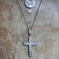 Exceptional & Rare Antique Faceted Georgian Paste Cross Necklace with Sterling Chain & Antique Rose Cut Georgian Paste Bale