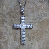 Exceptional & Rare Antique Faceted Georgian Paste Cross Necklace with Sterling Chain & Antique Rose Cut Georgian Paste Bale