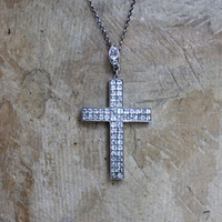 Exceptional & Rare Antique Faceted Georgian Paste Cross Necklace with Sterling Chain & Antique Rose Cut Georgian Paste Bale