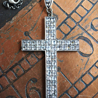 Exceptional & Rare Antique Faceted Georgian Paste Cross Necklace with Sterling Chain & Antique Rose Cut Georgian Paste Bale