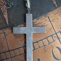 Exceptional & Rare Antique Faceted Georgian Paste Cross Necklace with Sterling Chain & Antique Rose Cut Georgian Paste Bale