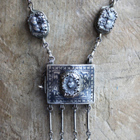 Antique Sacred Heart Kuchi Prayer Box Necklace with Vintage Bar Link and Kuchi Finding Chain