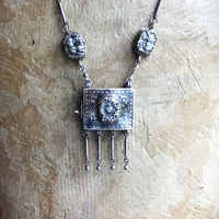 Antique Sacred Heart Kuchi Prayer Box Necklace with Vintage Bar Link and Kuchi Finding Chain