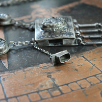 Antique Sacred Heart Kuchi Prayer Box Necklace with Vintage Bar Link and Kuchi Finding Chain