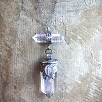 SOLD to J The Mother Necklace with Silver Capped Clear Quartz Crystal Point, Double Terminated Quartz Point, Sterling Chain and Sterling Toggle Clasp