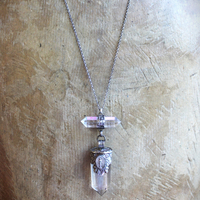 The Mother Necklace with Silver Capped Clear Quartz Crystal Point, Double Terminated Quartz Point, Sterling Chain and Sterling Toggle Clasp