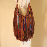 Rare En Shalla Leather and Bead Fringe Bag