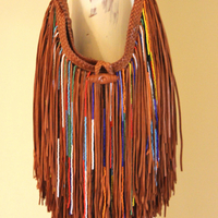 Rare En Shalla Leather and Bead Fringe Bag