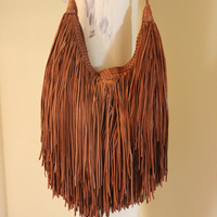 Rare En Shalla Leather and Bead Fringe Bag