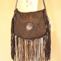 Totem Salvaged Distressed Leather Fringe Bag with Engraved Sterling Medallion and Buffalo Nickel Closure