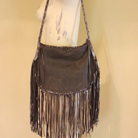 Totem Salvaged Distressed Leather Fringe Bag with Engraved Sterling Medallion and Buffalo Nickel Closure