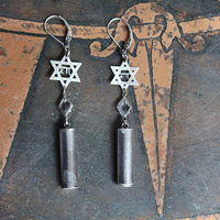 Covenant with God Earrings with Antique Sterling Star of David and Mezuzah Charms. Antique Faceted Rock Crystal Connectors, Sterling Earring Wires