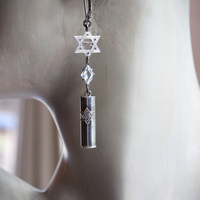 Covenant with God Earrings with Antique Sterling Star of David and Mezuzah Charms. Antique Faceted Rock Crystal Connectors, Sterling Earring Wires