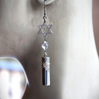 Covenant with God Earrings with Antique Sterling Star of David and Mezuzah Charms. Antique Faceted Rock Crystal Connectors, Sterling Earring Wires