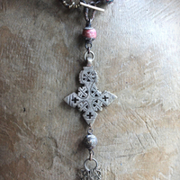 The Divine Lariat Necklace with Amazing Hand Made Beads, Antique Silver Coptic Cross, Sterling Toggle 