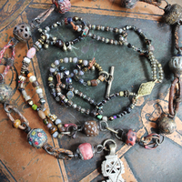 ON HOLD FOR P The Divine Lariat Necklace with Amazing Hand Made Beads, Antique Silver Coptic Cross, Sterling Toggle 