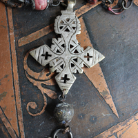 The Divine Lariat Necklace with Amazing Hand Made Beads, Antique Silver Coptic Cross, Sterling Toggle 