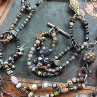 ON HOLD FOR P The Divine Lariat Necklace with Amazing Hand Made Beads, Antique Silver Coptic Cross, Sterling Toggle 