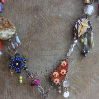 SOLD to J The Color of Thoughts Necklace with Intricate Goddess Pendant, Dozens of Unique Artisan Findings, Drops, and Beads