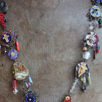 SOLD to J The Color of Thoughts Necklace with Intricate Goddess Pendant, Dozens of Unique Artisan Findings, Drops, and Beads
