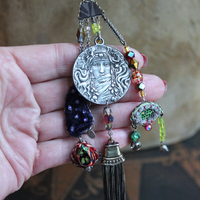 SOLD to J The Color of Thoughts Necklace with Intricate Goddess Pendant, Dozens of Unique Artisan Findings, Drops, and Beads