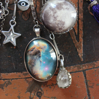 SOLD to J Peace in Your Soul Necklace with Pillars of Creation Pendant, Moon Orbs, Faceted Rock Quartz, Tiny Eye of God and Much More!