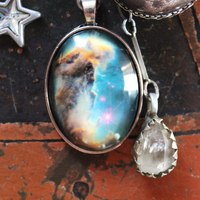 SOLD to J Peace in Your Soul Necklace with Pillars of Creation Pendant, Moon Orbs, Faceted Rock Quartz, Tiny Eye of God and Much More!