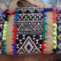 Unique En Shalla Leather and Textile Bag with Antique Gypsy Tassels, Crocheted Yarn and Fringe Accents and Amazing Loomed Textiles!