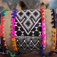 Unique En Shalla Leather and Textile Bag with Antique Gypsy Tassels, Crocheted Yarn and Fringe Accents and Amazing Loomed Textiles!