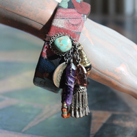 Invite Them In Necklace & Bracelet Set with Antique Hand Painted Thangka,Ghost Quartz Point Pendant,Carved Tourmaline Buddha,Foxtail Chain Tassel,Antique Buddha Medal & Much More!