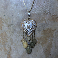 Rare Antique French Ex Voto Rhinestone Locket Necklace with Antique French Medals,Sterling Vermeil Foxtail Chain and 14K Gold Clasp